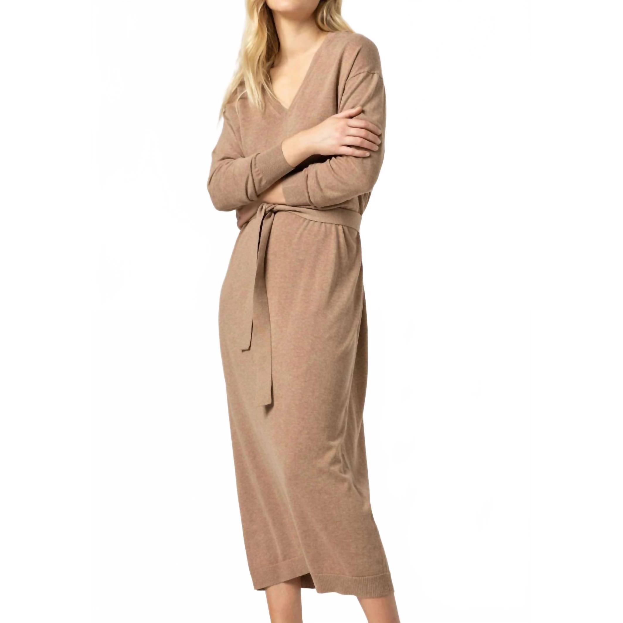 New Lilla P Easy V Neck Sweater Dress In Flax